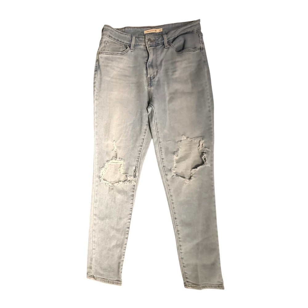Levi's 721 High Rise Skinny Jeans Womens 28 Light Blue Distressed Ripped Red Tab